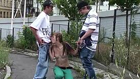 young cute alexis crystal gets wild in street threesome