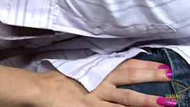 Wow, naughty maid sneaks off work to ride cock hard!