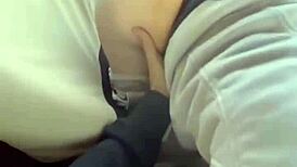 He watches her perfect ass while she sucks and squeezes his cock for a cumshot