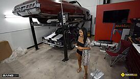 thick latina stripper bends over for mechanic in garage
