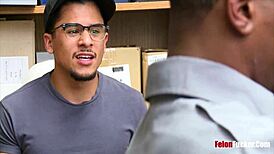 Interracial Felon Sucks Cock Bareback in Public Exploitation Scene