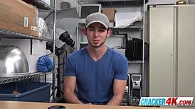 cute stud's asshole wrecked by big black cock at work