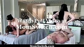 Hot milfs April Storm and Nickey Huntsman swap stepsons for orgy