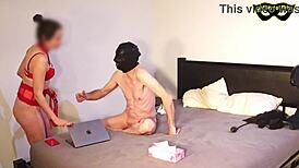 wanking stepdad is blackmailed by his stepdaughter in femdom bdsm roleplay