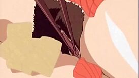 Naked anime babe endures teasing and prodding with food in hardcore scene.