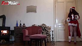 Chubby redhead enjoys solo fun during Christmas