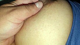 Squeezing My Step Nipples While Sucking On Big Tits