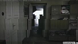 Brunette in glasses gets demon's grip blowjob