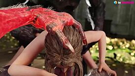 嘿，Aerith在3D奇幻中深喉2只狼人！