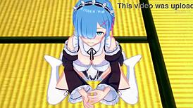 Loving Rem guides your handjob in romantic Re Zero atmosphere
