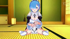 Loving Rem guides your handjob in romantic Re Zero atmosphere
