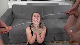 Anastasia mistress takes two monster cocks in her ass together.