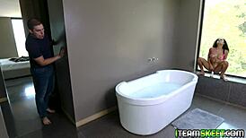 Scarlit Scandal sucking that huge cock in the bathroom before getting pounded