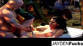 Jayden and natasha team up on a big cock with their tits and asses