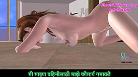I watch this cute teen 18+ girl rub her pussy in doggy style in animated 3D porn with Marathi audio.