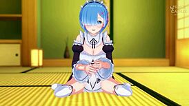 Loving Rem guides your handjob in romantic Re Zero atmosphere