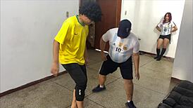 asian girlfriend fucked like a whore in front of boyfriend after losing soccer game