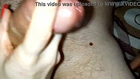 Amateur wife delays hubby’s orgasm with dirty talk. Jerking cock in BDSM play.