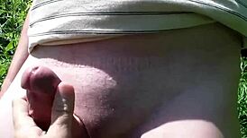 Sexy Milf Frina Strips Young Guy Outdoors for Taboo Handjob Cumshot