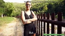 Euro Slut in Glasses Gets Facial Cumshot in Public POV Scene