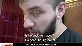 cute latin guy tricked into first time threesome at pool, enjoying big hard cocks