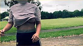 Holy crap, braless milf flashing in public with tiny skirt—no panties!