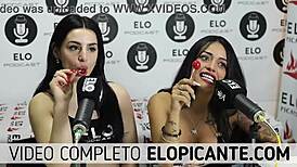 bisexual lesbians kiss and play with cock