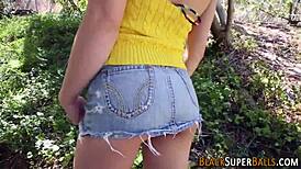 brunette babe sucks and rides monster cock outdoors