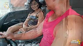 Intense gangbang erupts in the truck with the young babe and her well-endowed helpers during the move.