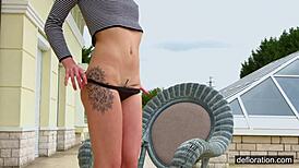 Alexa Glukoza, that young 18+ hungarian babe, masturbating her tight pussy outside before getting hardcore anal?