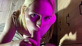 housewife delivers juicy blowjob in kitchen with pan!