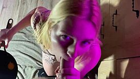 housewife delivers juicy blowjob in kitchen with pan!