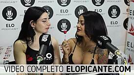 bisexual lesbians kiss and play with cock