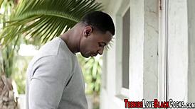 Gorgeous blonde sucks and rides big black cock