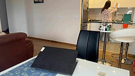 Stepmother's boner got caught by her horny stepson, ending with cum in his mouth.
