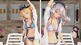 i'm singing love me if you can with prinz eugen and kashima in this mmd r18 animation, oops i mean kan colle