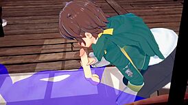 Konosuba yaoi, I’m blown away by Kazuma’s cum-filled blowjob in Japanese anime gay porn