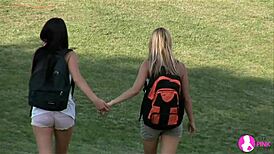 Lesbian Camping Trip With Blonde And Brunette Teens Kissing Outdoors In High Definition