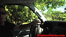 Hitching teen gets throat slammed hard by rough maledom in outdoor domination