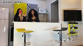 we tried hidden sex but wife's girlfriend joined in licking and sucking big black cock