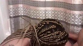 Amateur girl gives a blowjob and handjob to a guy with a big cock while he's on the toilet.