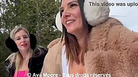 Two slutty friends suck cocks in snowy outdoor adventure