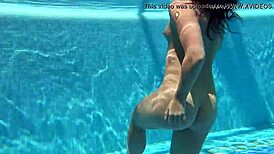 Jessica Lincoln, the small tatted Russian teen, strips by the pool for fun.