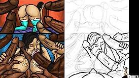 Latin milf subtly sucks huge black dicks in illustration