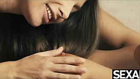 Watch Cute Lookalike Lesbians Kissing in Intense 69