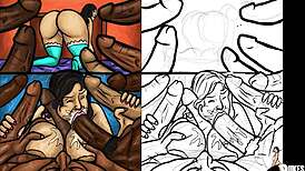 Latin milf subtly sucks huge black dicks in illustration