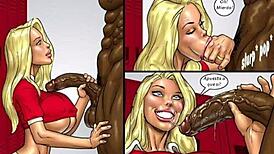 Two Hot Blondes Bet On Big Black Cock In Comic Interracial Scene Monster Cock Action