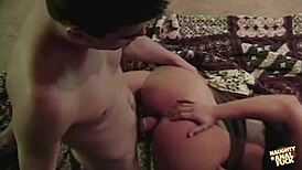 Dirty blonde with small tits takes a monster cock deep in her ass for gaping anal and cum in mouth