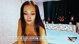 Cute Little 18+ Asian Masturbates With Fingers In Cosplay Costume