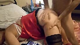 Amoul Solo 870 - Amateur Slut in Satin Dress and Stockings Drilled Doggy Style